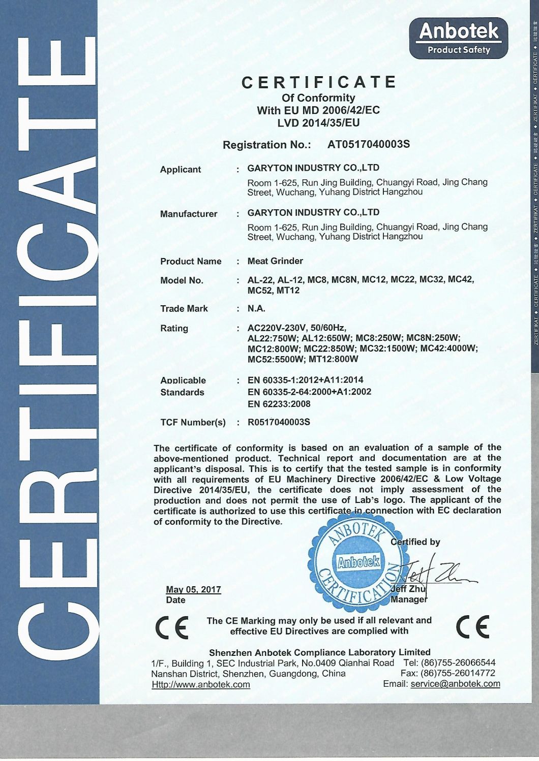 Molino de catering de la amoladora de carne eléctrica GRT-MC8