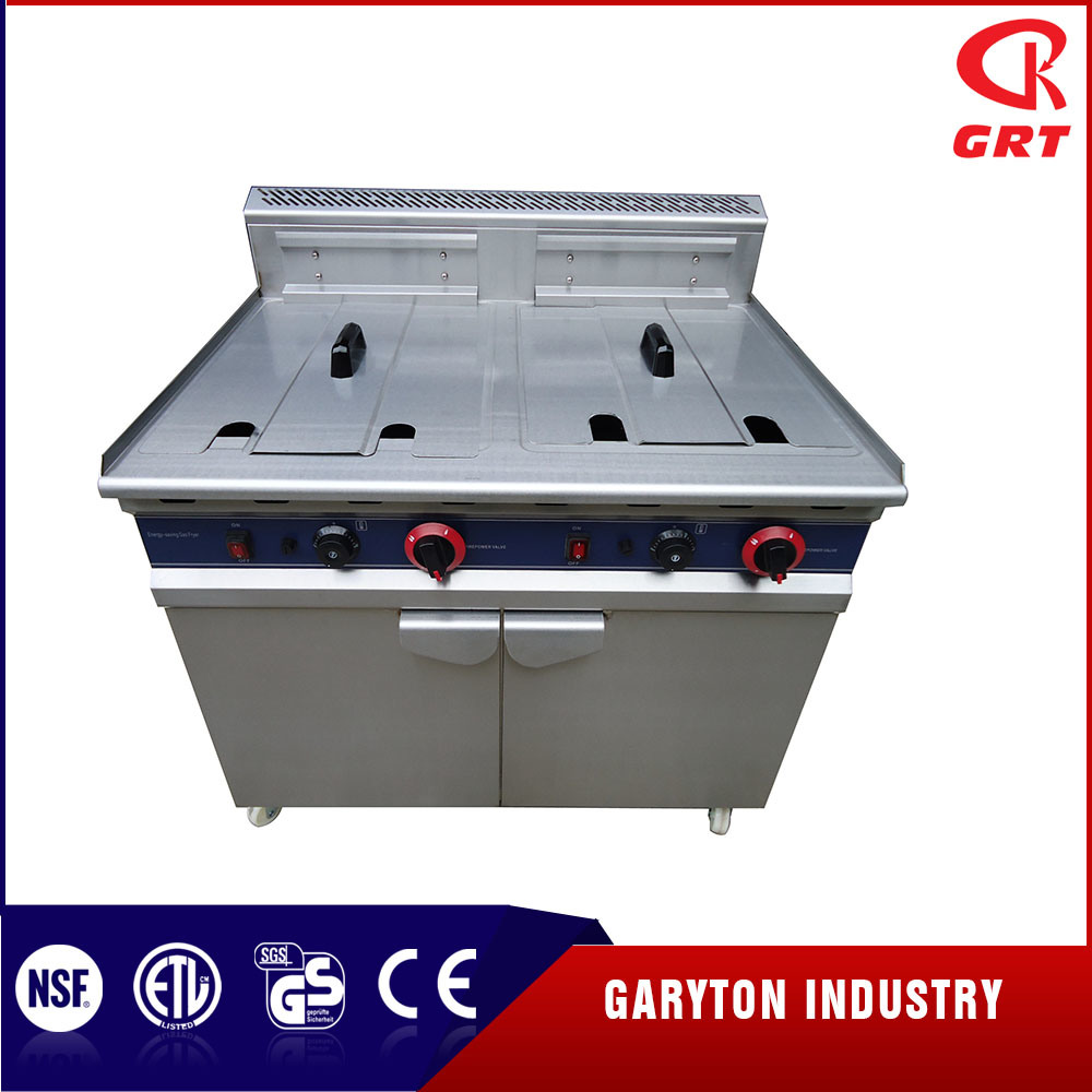 Freidora profunda de gas comercial de doble tanque con gabinete (GRT-G92)