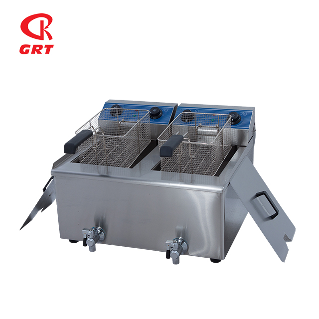 GRT- E36V Big Capacity 36L Dual Tank Electric Fryer With Oil Valve