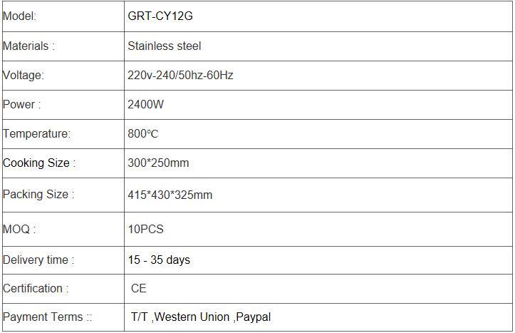 GRT-CY-CY12G Ejecuci&oacute;n de cocina Gas Salamandro Soiler 2400W